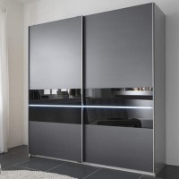 Evoque LED Sliding Door Wardrobe In Black Glass