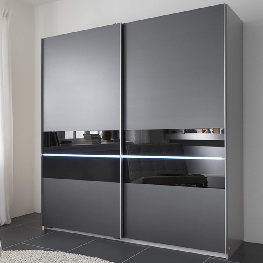Evoque LED Sliding Door Wardrobe In Black Glass