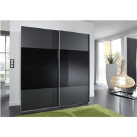 Evoque Charcoal Grey Sliding Wardrobe with Black Glass Panel