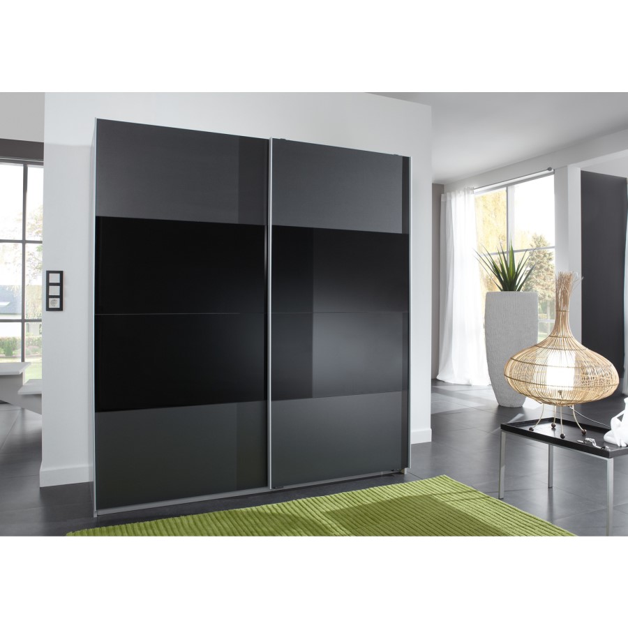 Evoque Charcoal Grey Sliding Wardrobe with Black Glass Panel