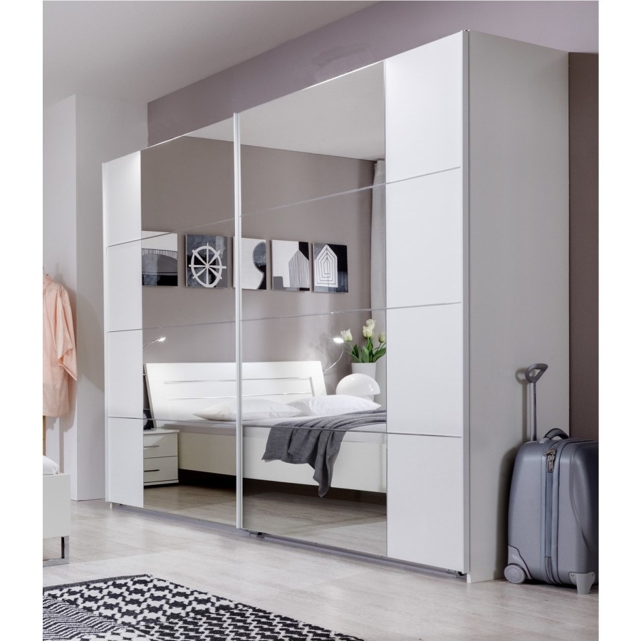 Evoque Sliding Door Mirrored Wardrobe in White