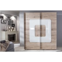 Evoque Oak Effect Sliding Wardrobe with Curved Glass Insert