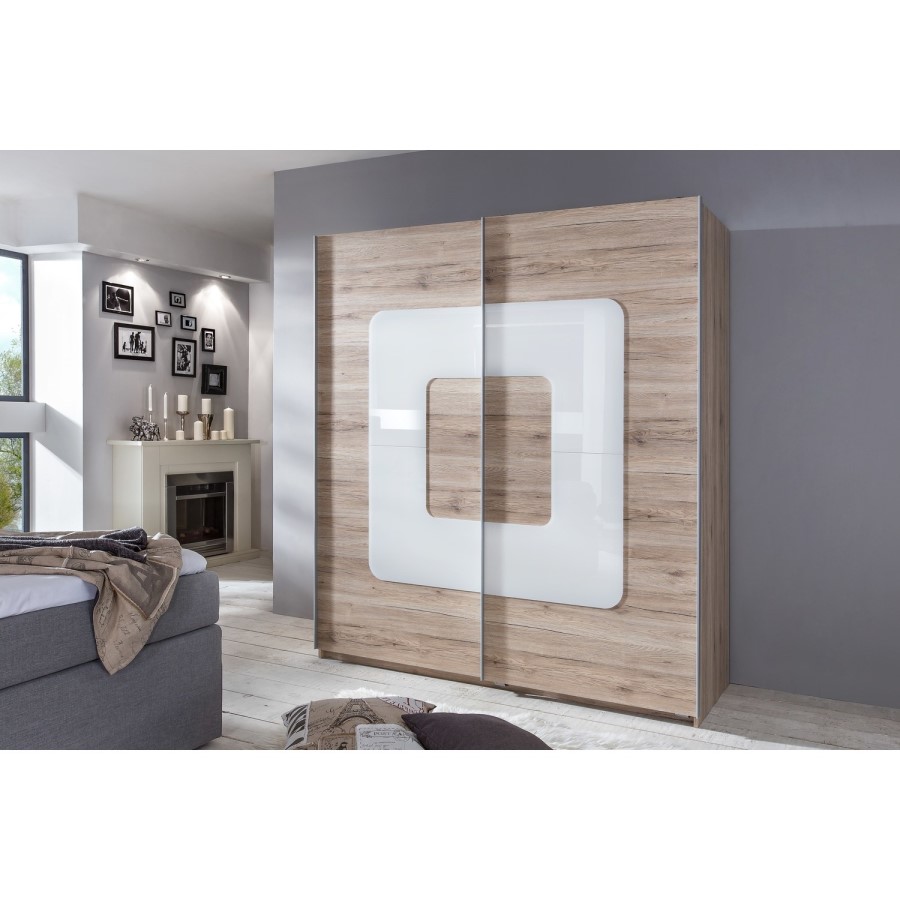 Evoque Oak Effect Sliding Wardrobe with Curved Glass Insert