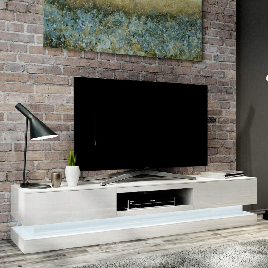 GRADE A3 - Evoque LED White High gloss TV Unit with Lower Lighting