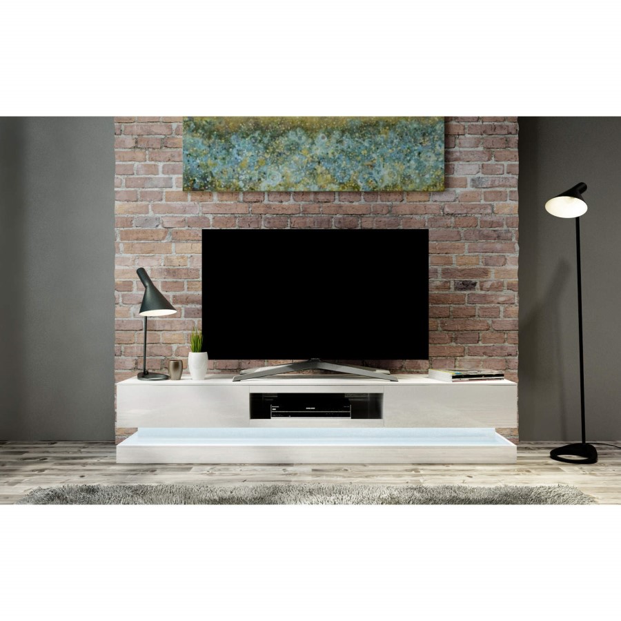 GRADE A3 - Evoque LED White High gloss TV Unit with Lower Lighting