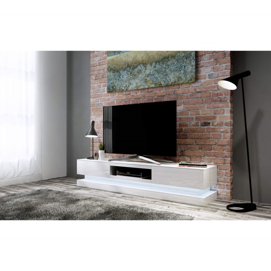 GRADE A3 - Evoque LED White High gloss TV Unit with Lower Lighting