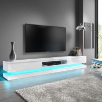 GRADE A1 - Extra Large White Gloss TV Stand with LEDs- TV's up to 70" - Evoque