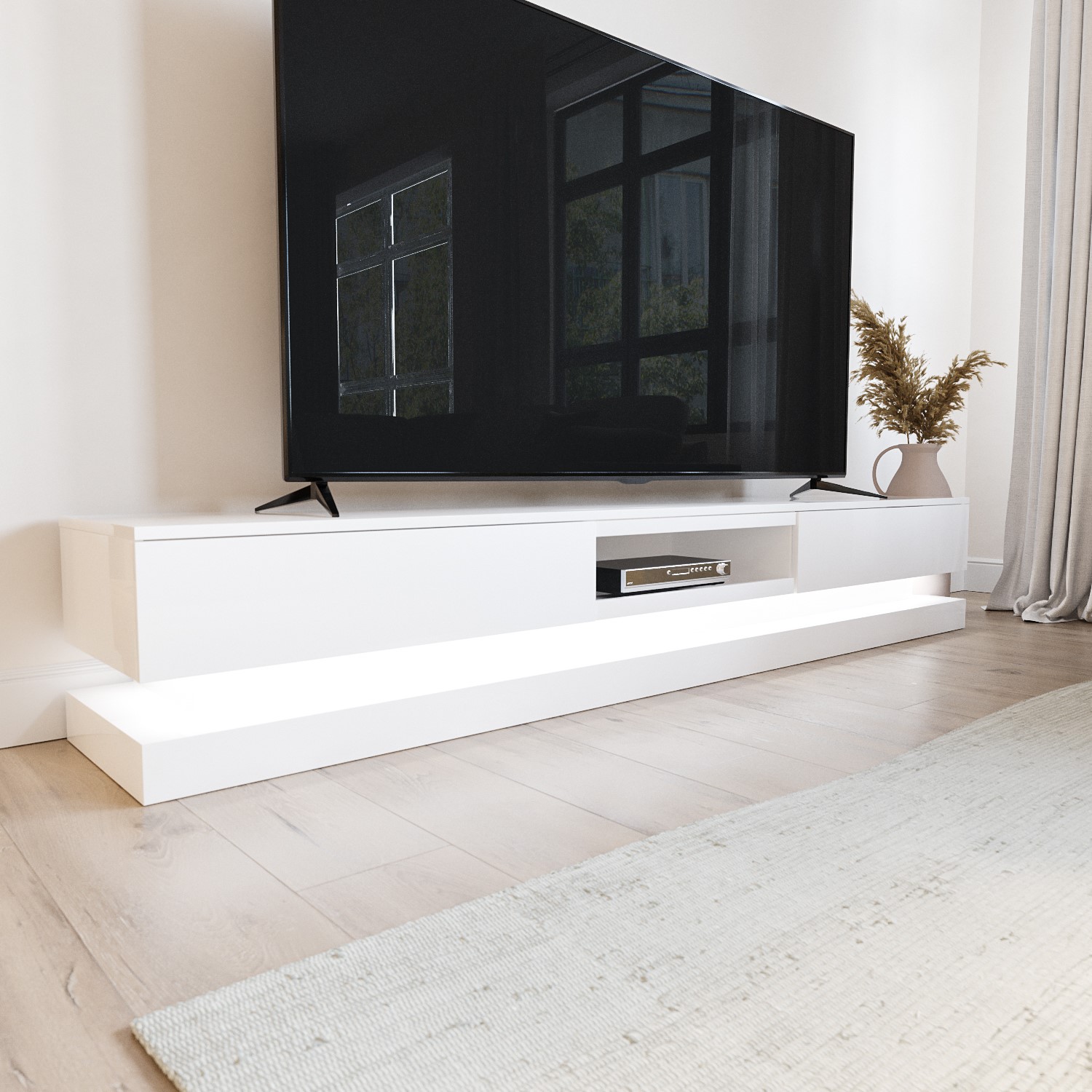 Extra Large White Gloss Tv Stand With Leds Tv S Up To 80