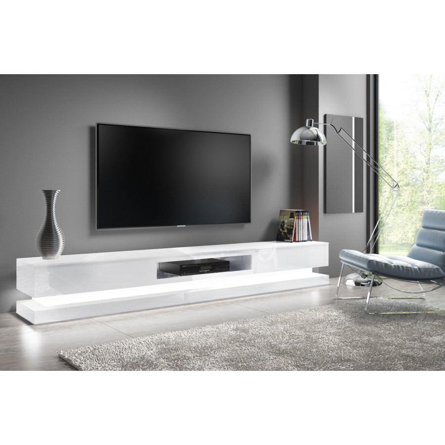 GRADE A1 - Extra Large White Gloss TV Stand with LEDs- TV's up to 70" - Evoque