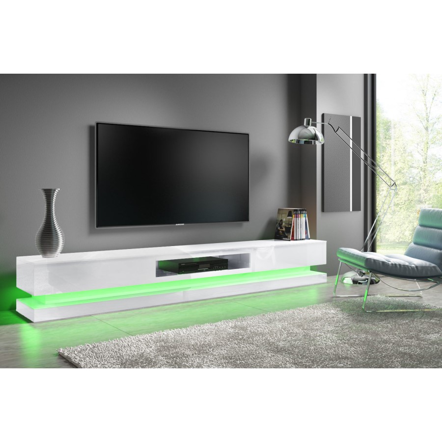 GRADE A1 - Extra Large White Gloss TV Stand with LEDs- TV's up to 70" - Evoque