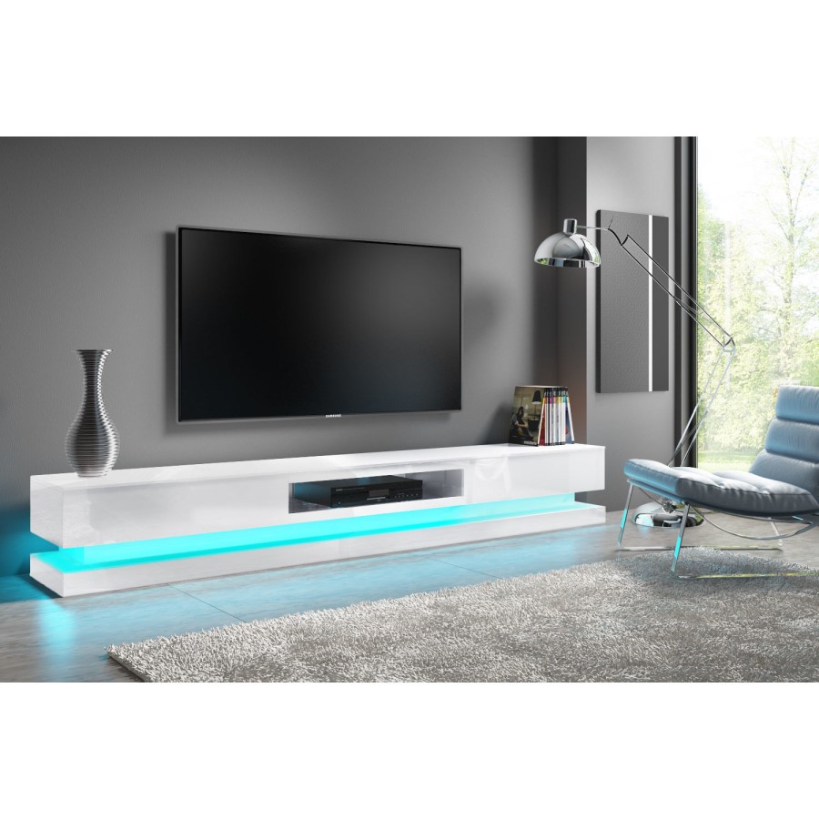 GRADE A1 - Extra Large White Gloss TV Stand with LEDs- TV's up to 70" - Evoque