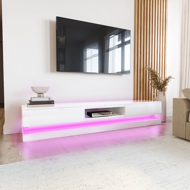 Wide White Gloss TV Stand with Storage & LEDs - TV's up to 70" - Evoque