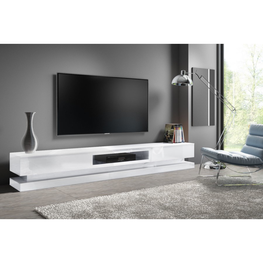 GRADE A1 - Extra Large White Gloss TV Stand with LEDs- TV's up to 70" - Evoque