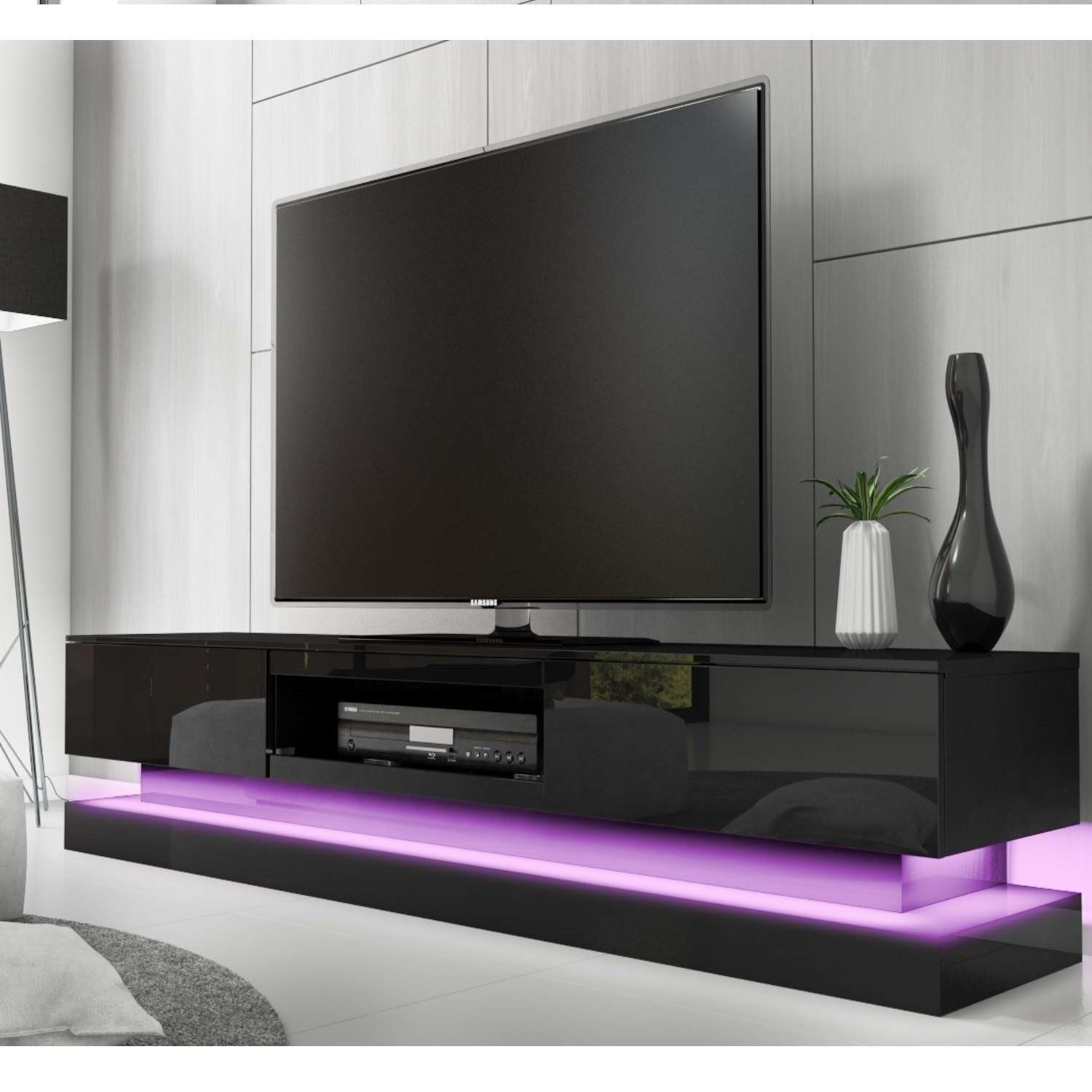 Evoque Large Black High Gloss Tv Unit With Led Lighting Furniture123