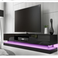GRADE A1 - Evoque Black High Gloss TV Unit with Lower LED Lighting 