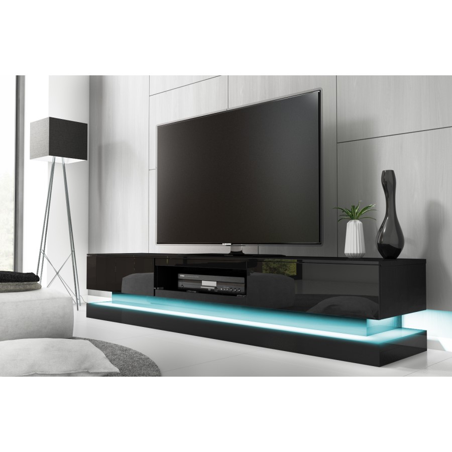 GRADE A1 - Evoque Black High Gloss TV Unit with Lower LED Lighting 