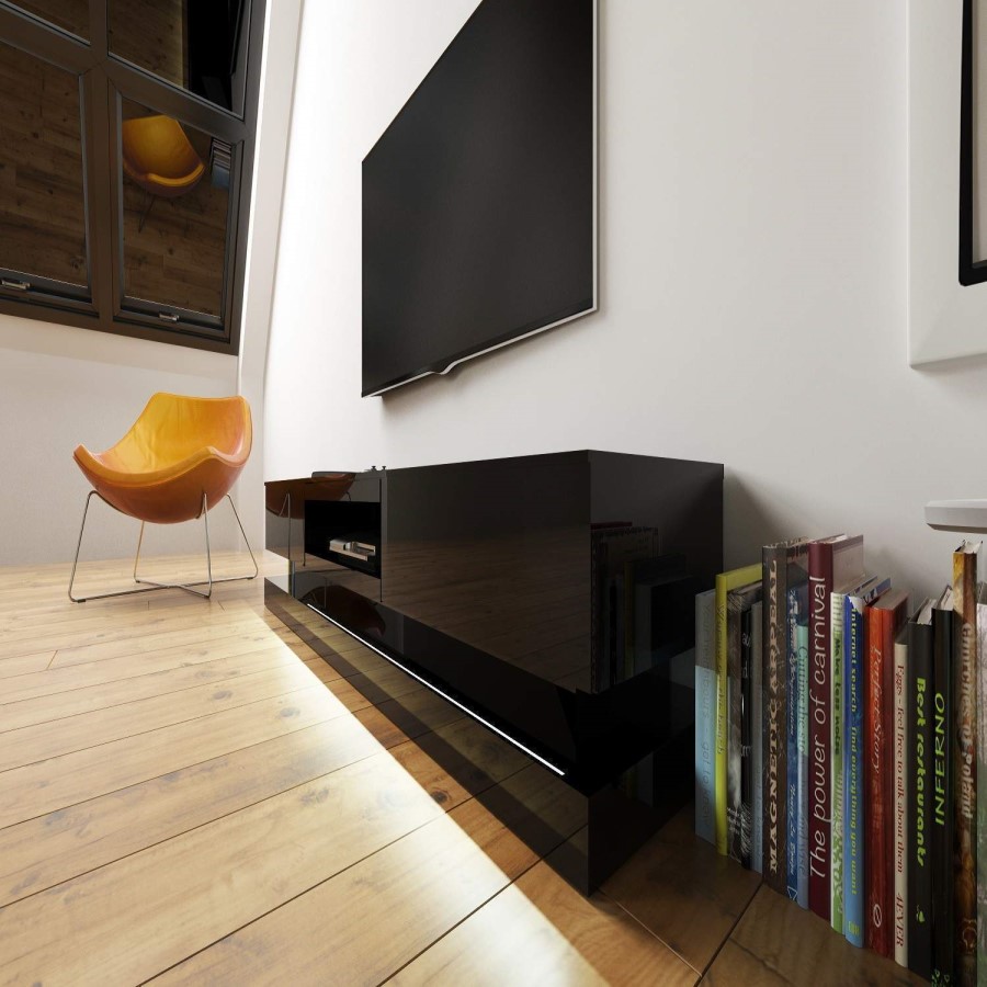 GRADE A1 - Evoque Black High Gloss TV Unit with Lower LED Lighting 