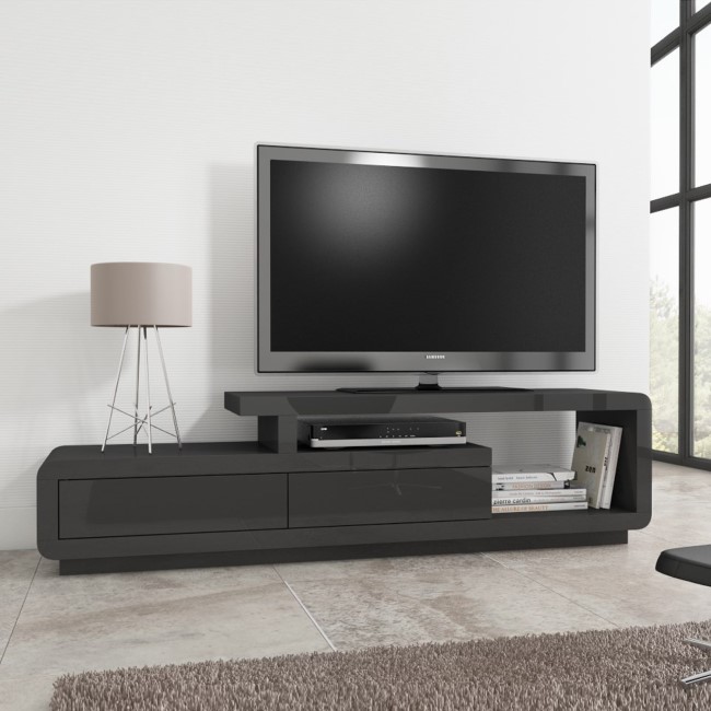 Evoque Grey High Gloss TV Unit Stand with Storage Drawers