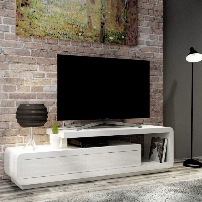 Evoque White High Gloss TV Unit Stand with Storage Drawers Furniture123