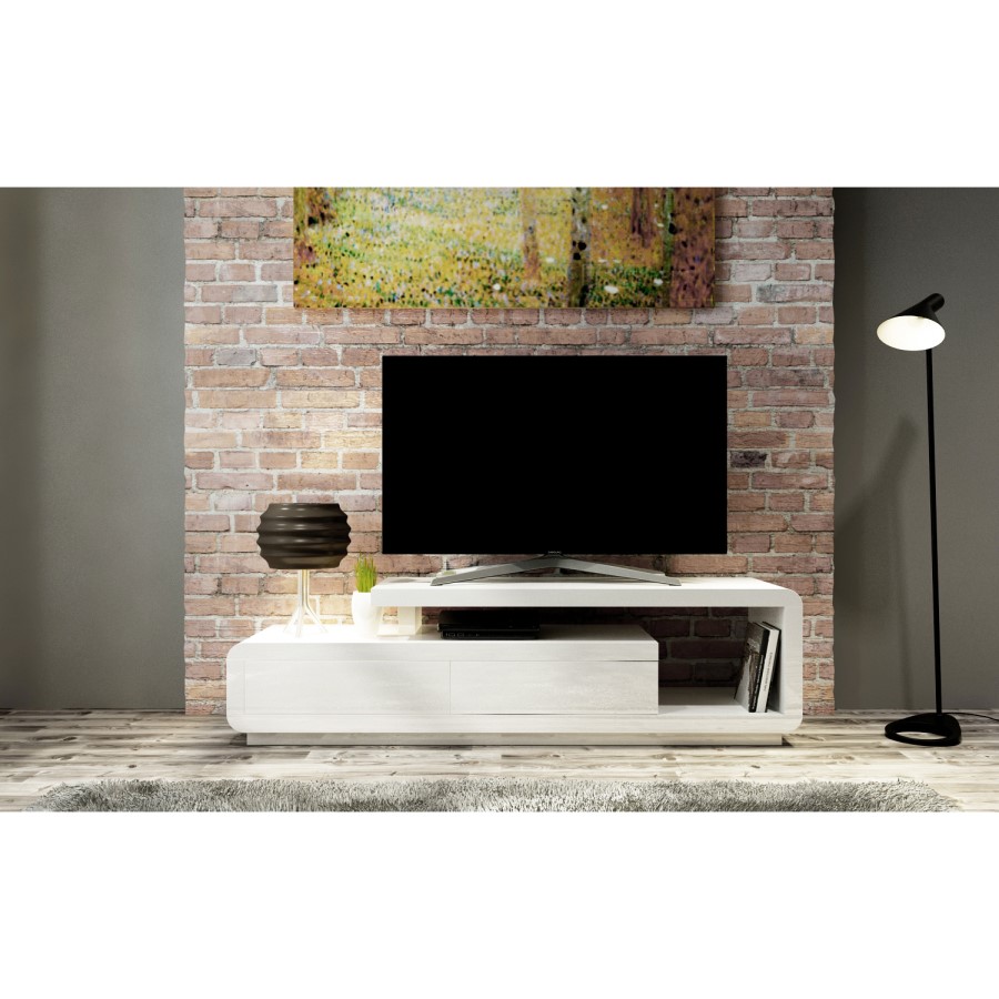 GRADE A1 - Evoque Geometric TV Unit in White High Gloss with Touch Open Drawers