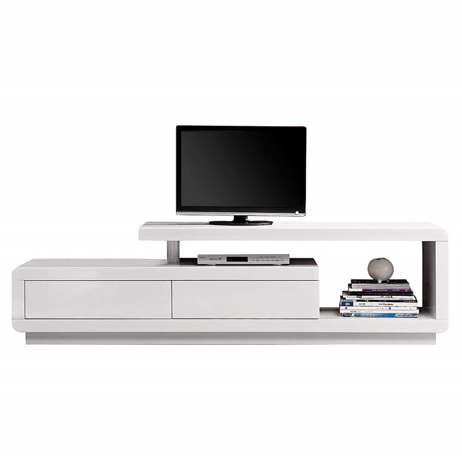 GRADE A1 - Evoque Geometric TV Unit in White High Gloss with Touch Open Drawers