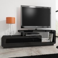 GRADE A2 - Evoque Geometric TV Unit in Black High Gloss with Touch Open Drawers 