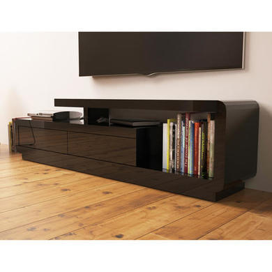 GRADE A2 - Evoque Geometric TV Unit in Black High Gloss with Touch Open Drawers 