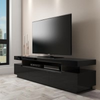 GRADE A1 - Large Black High Gloss TV Unit - TV's up to 83" - Harlow