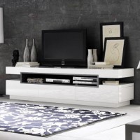 Evoque Rectangular High Gloss White TV Unit with Grey High Gloss Detail 