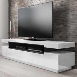 Large White High Gloss Tv Unit With Grey Shelf Harlow Furniture123