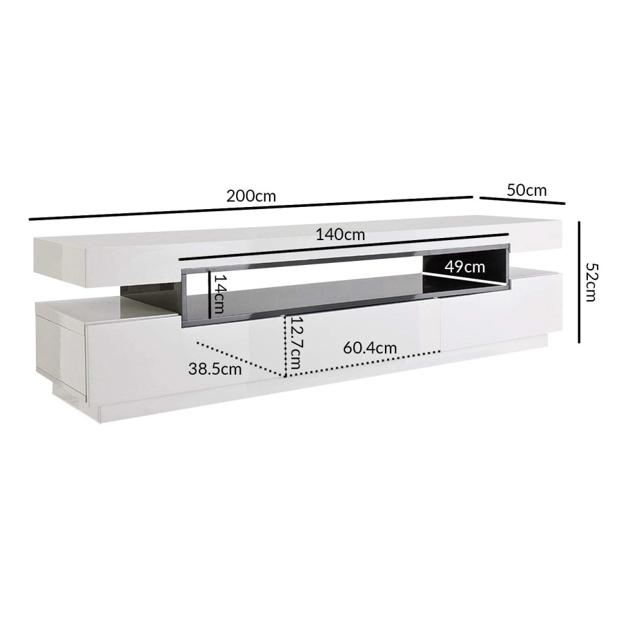 GRADE A2 - Large White High Gloss TV Unit with Grey Shelf - Harlow
