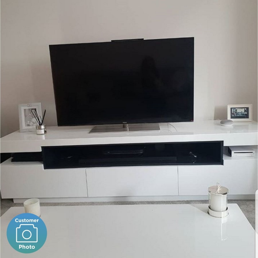 GRADE A1 - Harlow Large White High Gloss TV Unit with Grey Soundbar Shelf