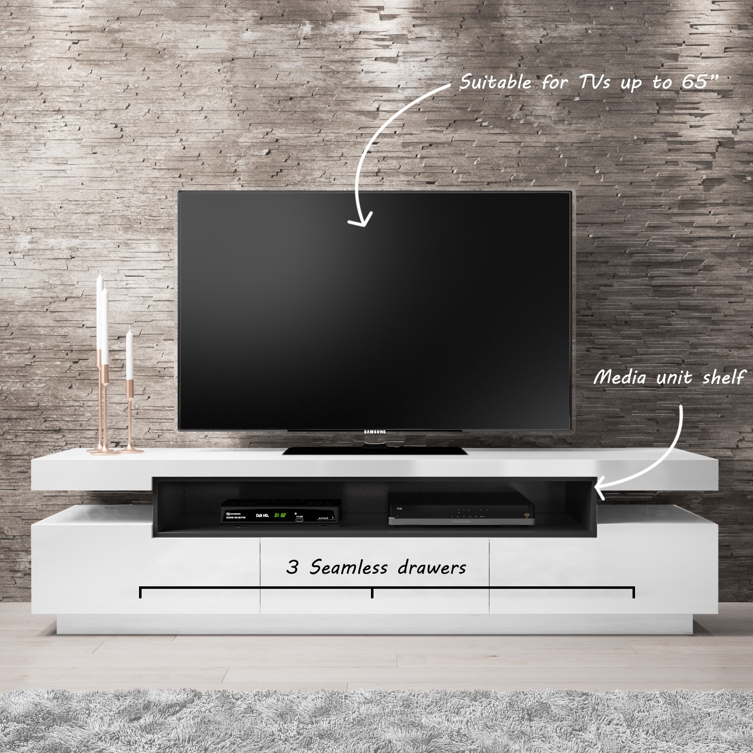 Harlow White High Gloss Tv Unit With Soundbar Shelf Tv S Up To