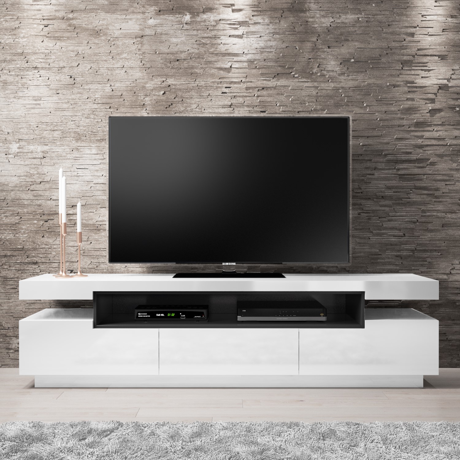 Harlow White High Gloss TV Unit with Soundbar Shelf TV's up to 56