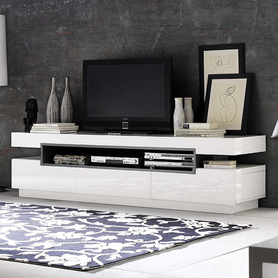 GRADE A1 - Evoque Rectangular High Gloss White TV Unit with Grey High Gloss Detail 