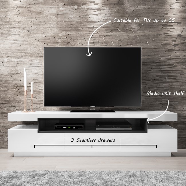 Harlow White High Gloss TV Unit with Soundbar Shelf - TV's up to 56"