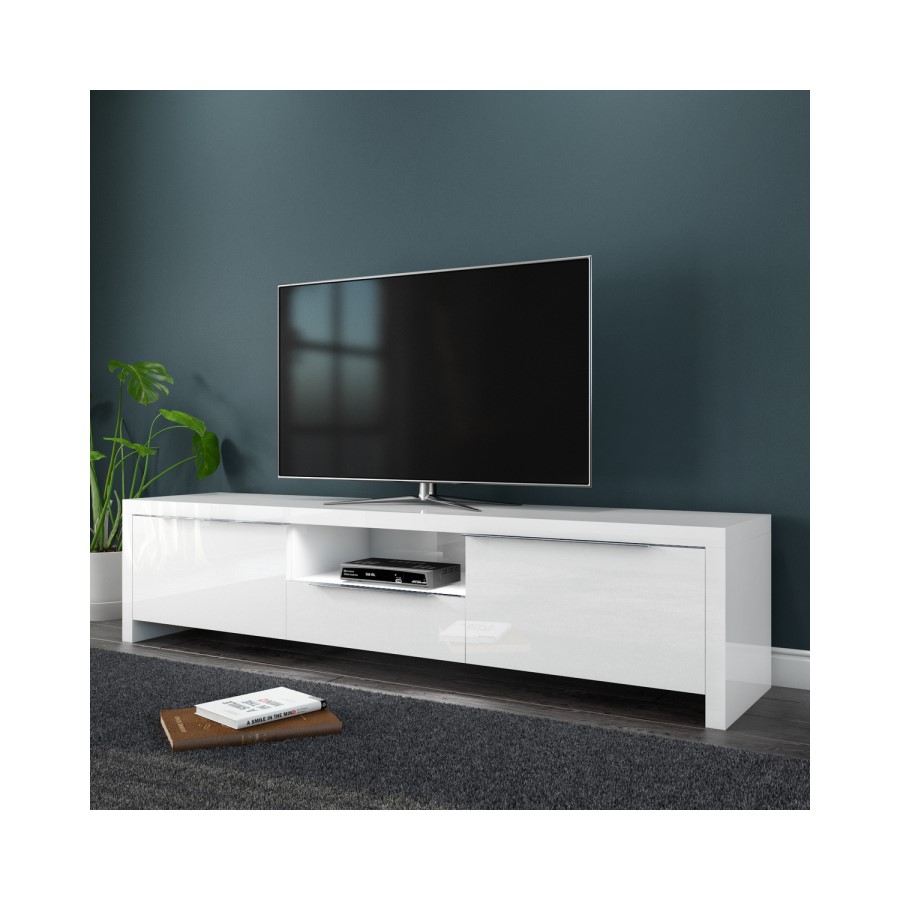 White High Gloss TV Unit Stand with LED Lighting TVs up to 70 inch - Evoque