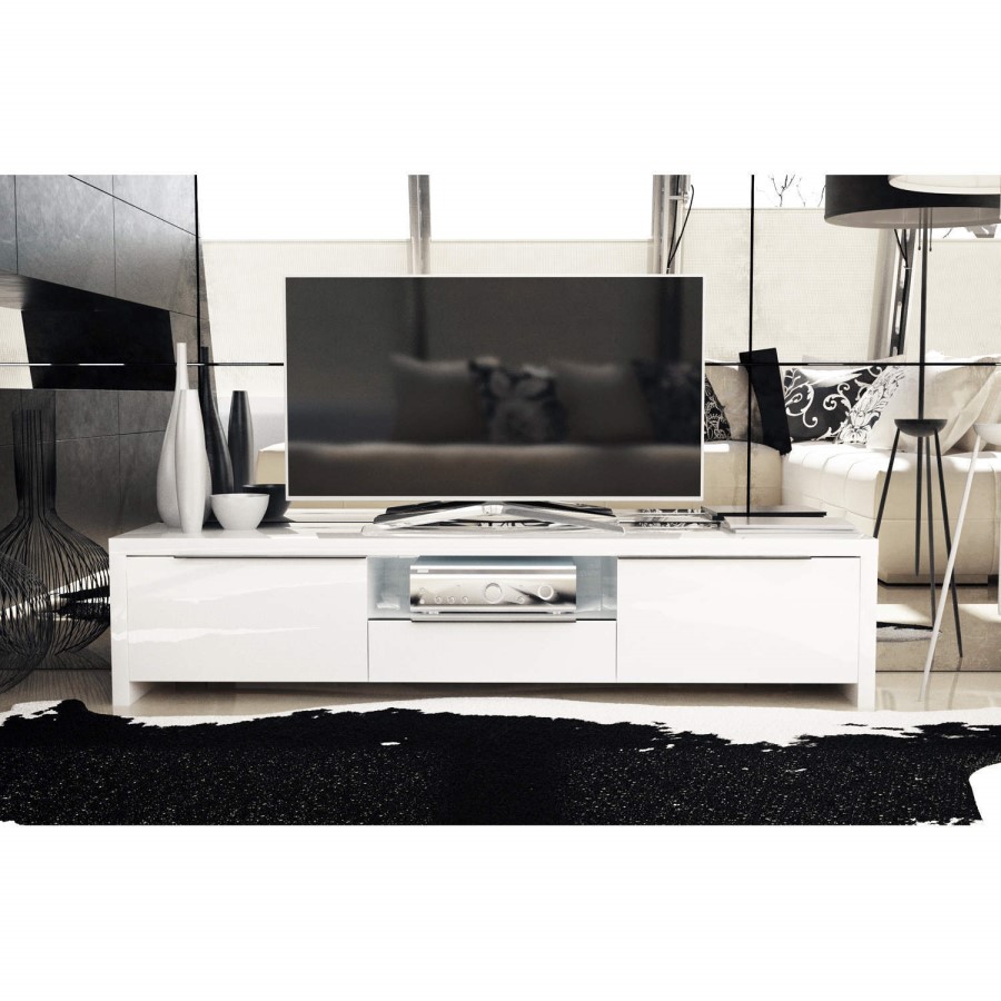 GRADE A1 - Evoque White High Gloss TV Unit Stand with LED Lighting