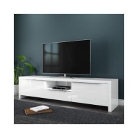Grade A1 - Large White Gloss TV Unit with LED & Storage - TV's up to 56" - Evoque Grade A1 - Large White Gloss TV Unit with LED & Storage - TV's up to 56" - Evoque