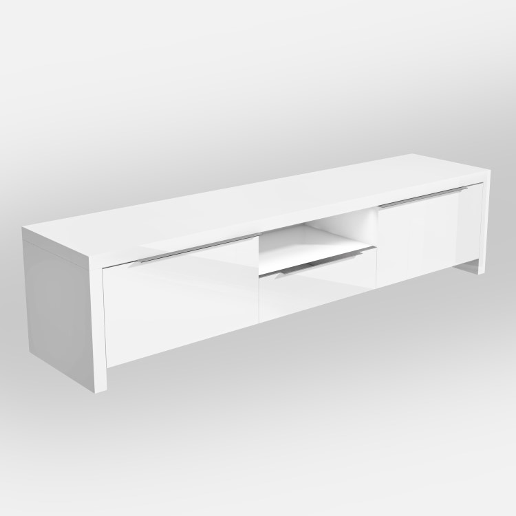 Grade A1 - Large White Gloss TV Unit with LED & Storage - TV's up to 56" - Evoque