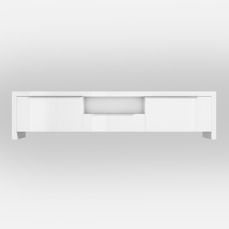 Grade A1 - Large White Gloss TV Unit with LED & Storage - TV's up to 56" - Evoque