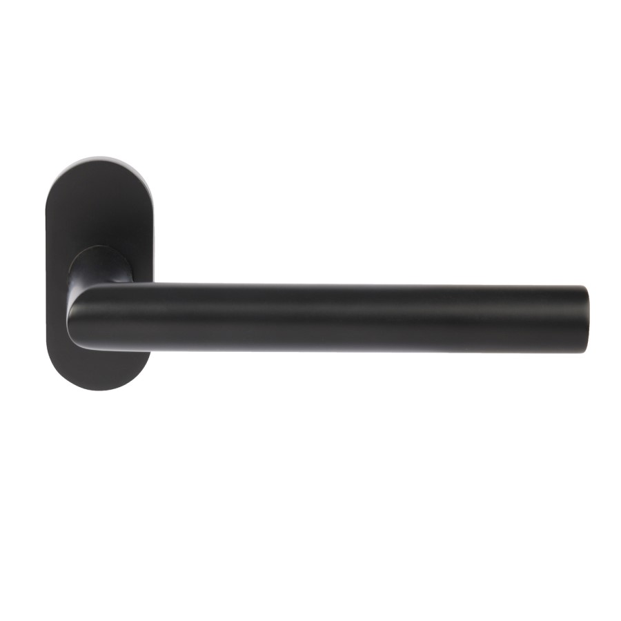 Internal Matt Black Bathroom Lever Door Handle with Lock Latch and Hinges Pack - 52mm - Forge - XL Joinery