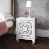 GRADE A1 - Fraya White Bedside Table with Hand Carved Detail