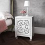 Fraya White Bedside Table with Hand Carved Detail