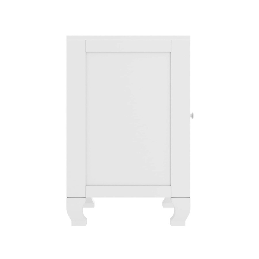GRADE A1 - Fraya White Bedside Table with Hand Carved Detail