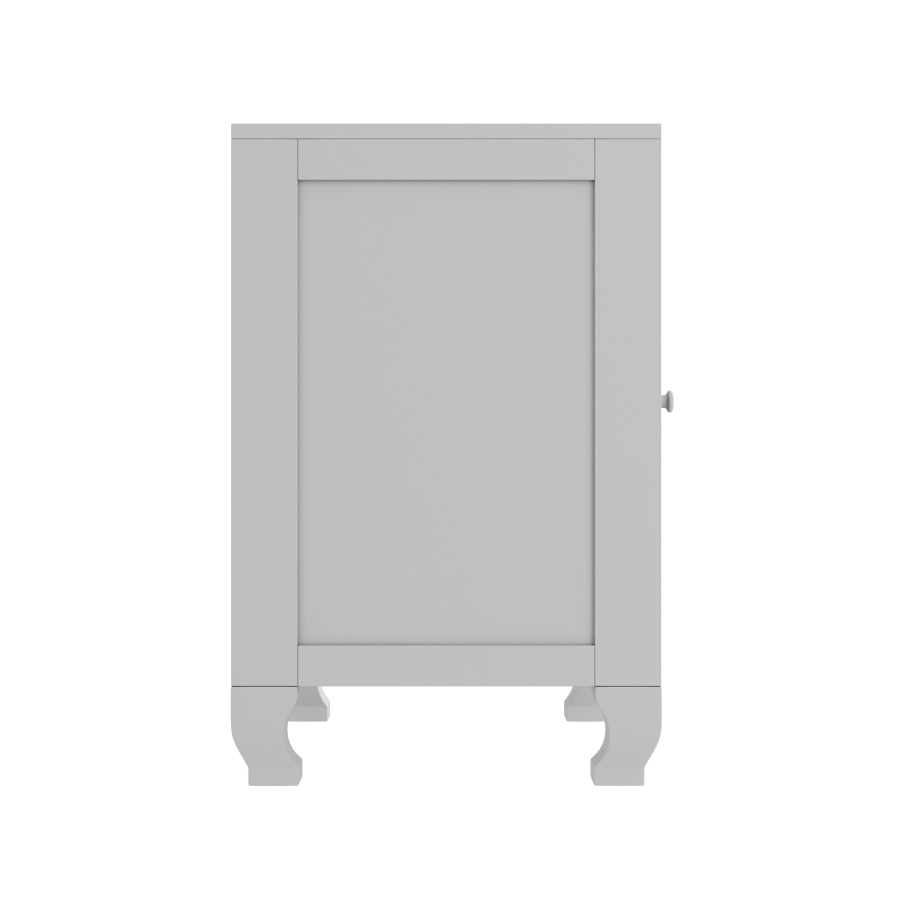GRADE A1 - Fraya Pale Grey Bedside Table with Hand Carved Detail