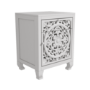GRADE A2 - Fraya Pale Grey Bedside Table with Hand Carved Detail