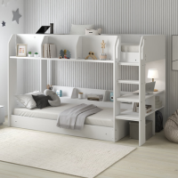 White Bunk Bed with Storage Shelves - Freddie