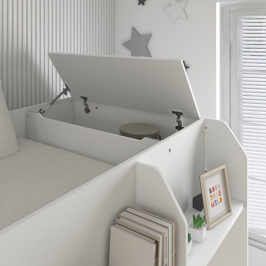 ONLY OPENED - White Bunk Bed with Storage Shelves - Freddie