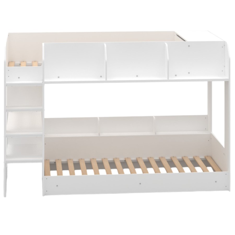 White Bunk Bed with Storage Shelves - Freddie